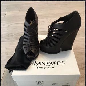 YSL Yves Saint Laurent Hortense Brown Wedge Cutout